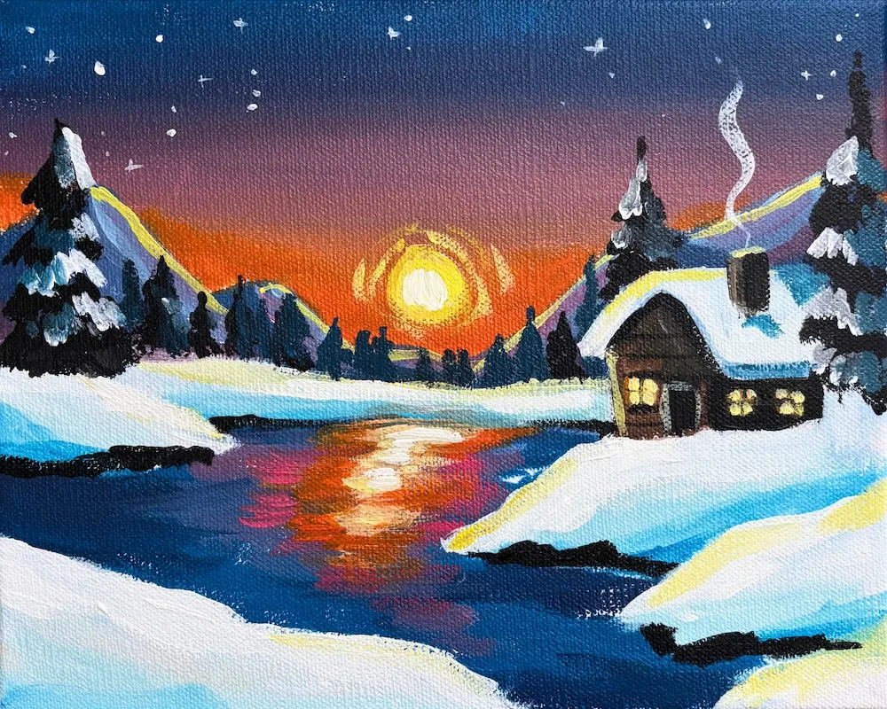 Cordovan Sugar Land Winter Cottage Painting — official source image