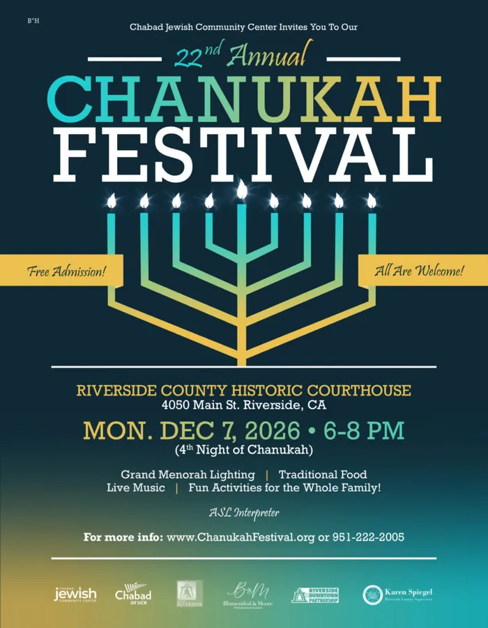 22nd Annual Chanukah Festival and Grand Menorah Lighting (Riverside) — official source image
