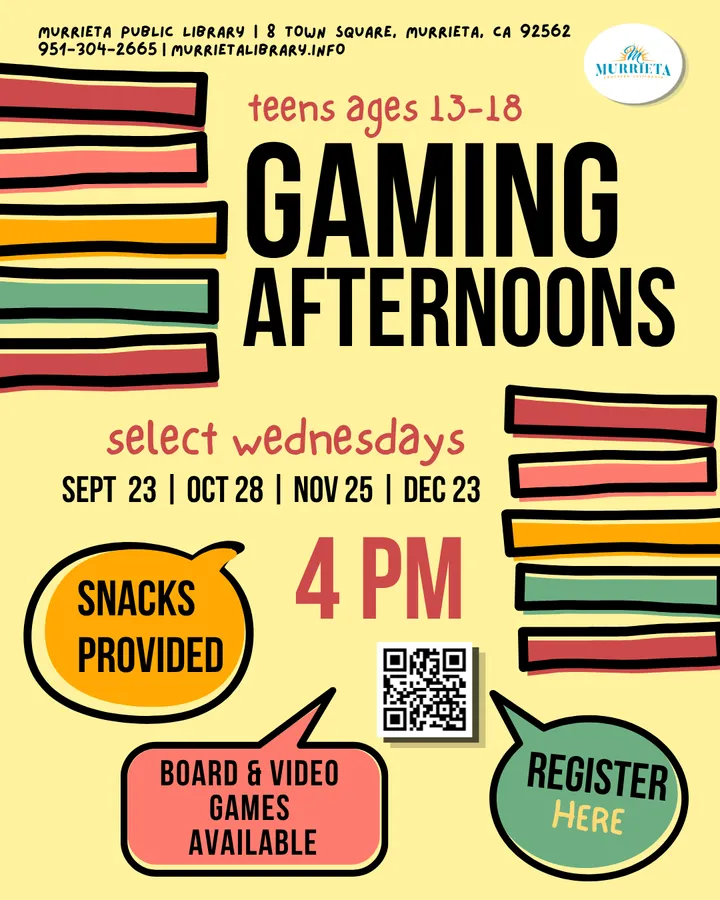 Teen Gaming Afternoons (Murrieta Public Library) — official source image