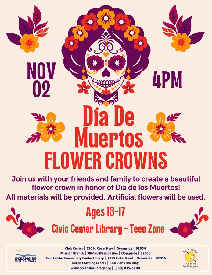 Día de Muertos Flower Crowns for Teens — Oceanside Civic Center Library — official source image