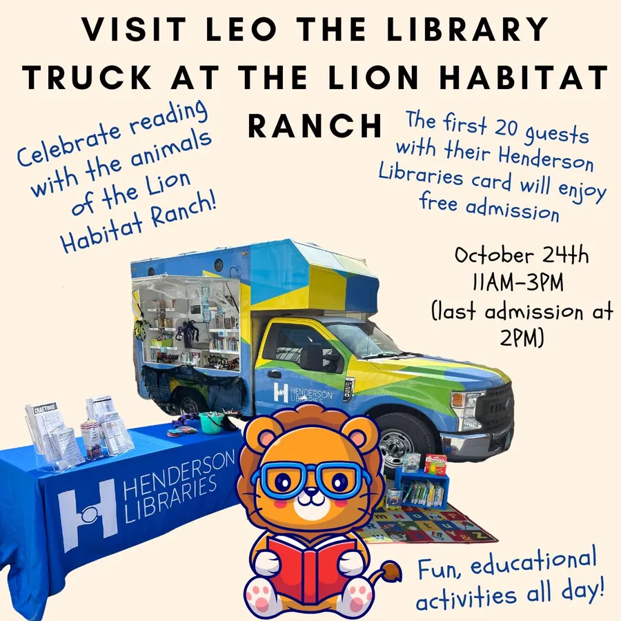 Leo the Library Truck at Lion Habitat Ranch — official source image